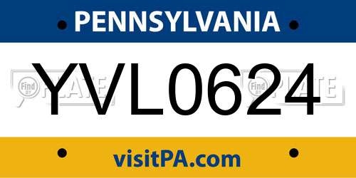 YVL0624 Pennsylvania License Plate