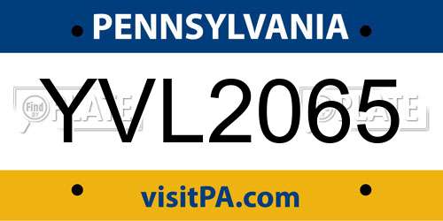 YVL2065 Pennsylvania License Plate