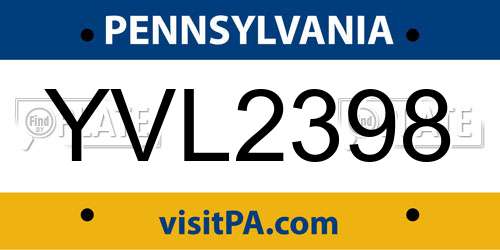 YVL2398 Pennsylvania License Plate