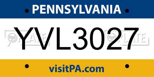 YVL3027 Pennsylvania License Plate