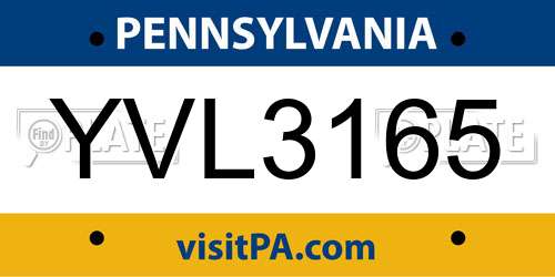 YVL3165 Pennsylvania License Plate
