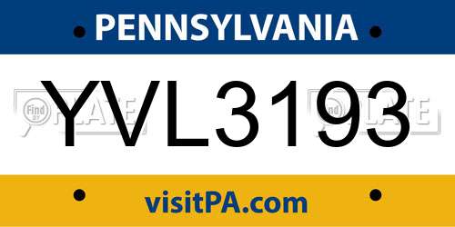 YVL3193 Pennsylvania License Plate