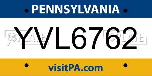 YVL6762 Pennsylvania License Plate