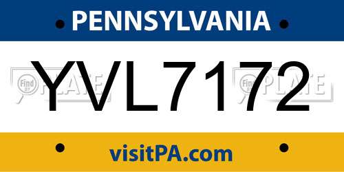 YVL7172 Pennsylvania License Plate