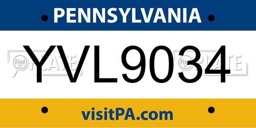 YVL9034 Pennsylvania License Plate