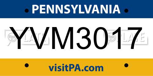 YVM3017 Pennsylvania License Plate