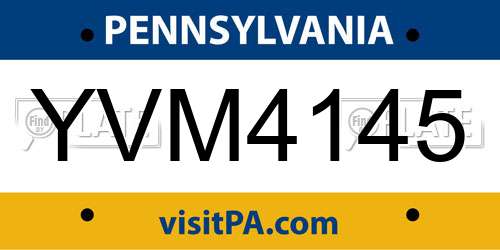 YVM4145 Pennsylvania License Plate