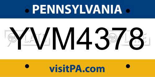 YVM4378 Pennsylvania License Plate