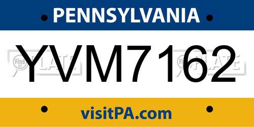 YVM7162 Pennsylvania License Plate