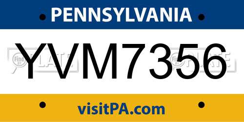 YVM7356 Pennsylvania License Plate