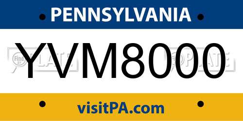 YVM8000 Pennsylvania License Plate