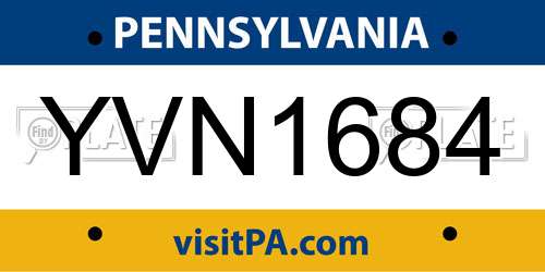 YVN1684 Pennsylvania License Plate