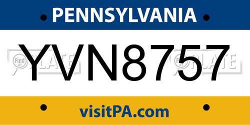 YVN8757 Pennsylvania License Plate