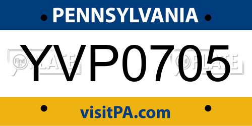 YVP0705 Pennsylvania License Plate