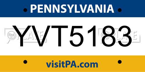 YVT5183 Pennsylvania License Plate