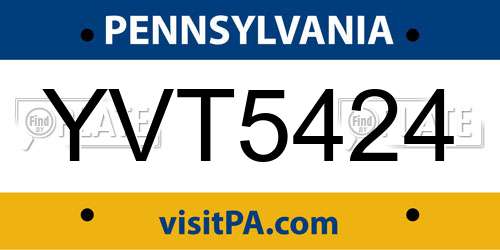 YVT5424 Pennsylvania License Plate