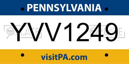 YVV1249 Pennsylvania License Plate