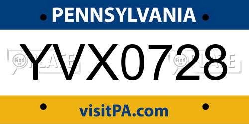 YVX0728 Pennsylvania License Plate