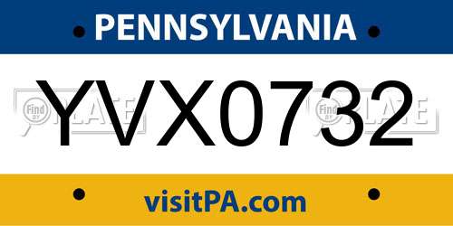 YVX0732 Pennsylvania License Plate