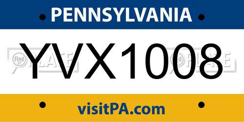YVX1008 Pennsylvania License Plate