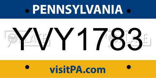 YVY1783 Pennsylvania License Plate