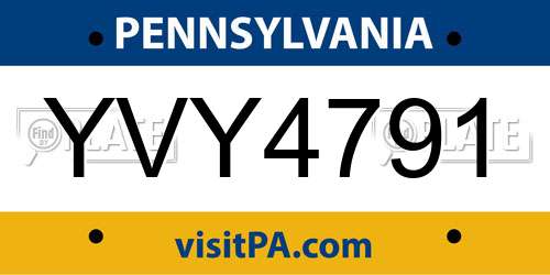 YVY4791 Pennsylvania License Plate