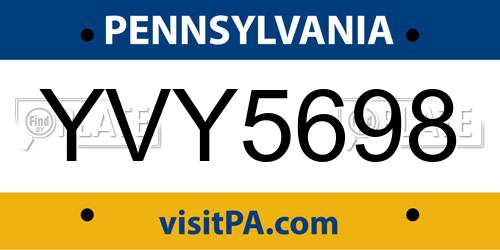 YVY5698 Pennsylvania License Plate