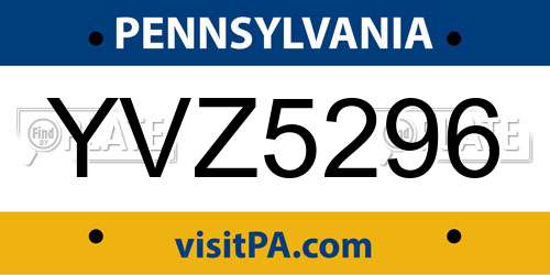 YVZ5296 Pennsylvania License Plate