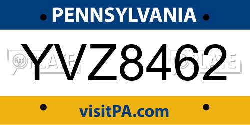 YVZ8462 Pennsylvania License Plate