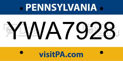 YWA7928 Pennsylvania License Plate
