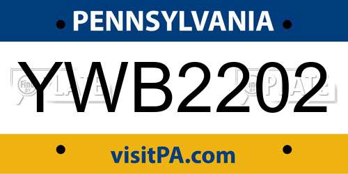 YWB2202 Pennsylvania License Plate