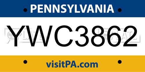 YWC3862 Pennsylvania License Plate