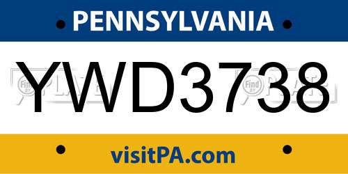 YWD3738 Pennsylvania License Plate