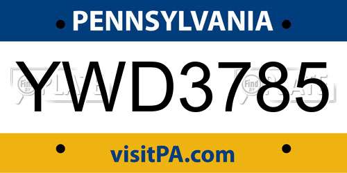 YWD3785 Pennsylvania License Plate