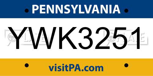 YWK3251 Pennsylvania License Plate