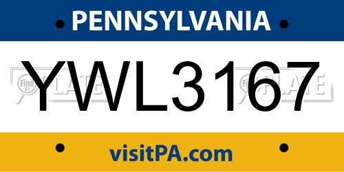 YWL3167 Pennsylvania License Plate