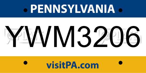 YWM3206 Pennsylvania License Plate