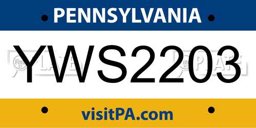 YWS2203 Pennsylvania License Plate