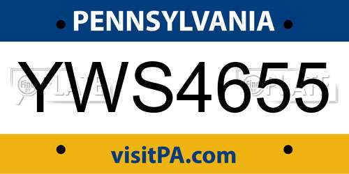 YWS4655 Pennsylvania License Plate