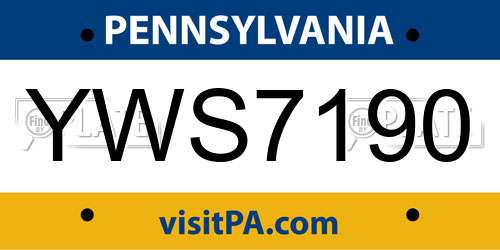 YWS7190 Pennsylvania License Plate