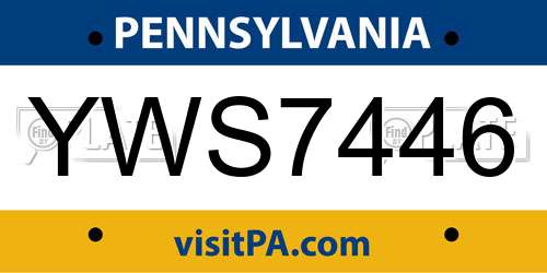 YWS7446 Pennsylvania License Plate