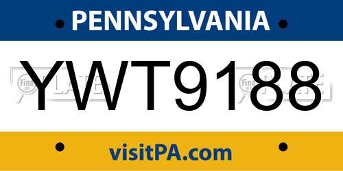 YWT9188 Pennsylvania License Plate