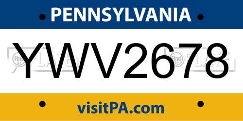 YWV2678 Pennsylvania License Plate