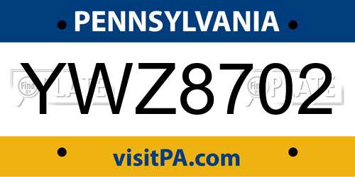 YWZ8702 Pennsylvania License Plate