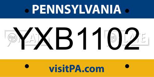 YXB1102 Pennsylvania License Plate