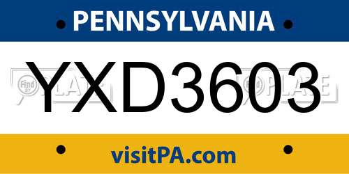 YXD3603 Pennsylvania License Plate