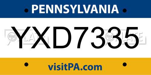 YXD7335 Pennsylvania License Plate