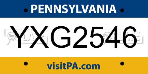 YXG2546 Pennsylvania License Plate