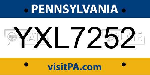 YXL7252 Pennsylvania License Plate