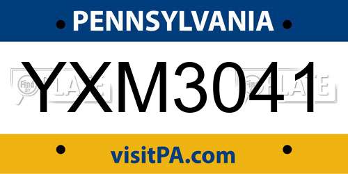 YXM3041 Pennsylvania License Plate
